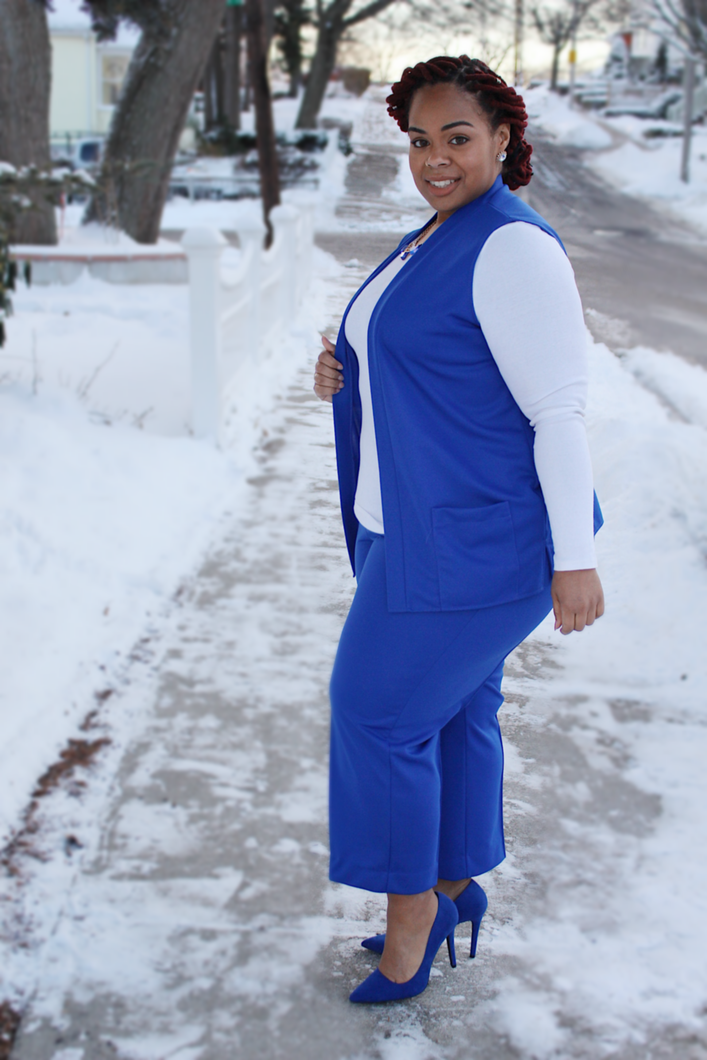 plus size royal blue pants suit